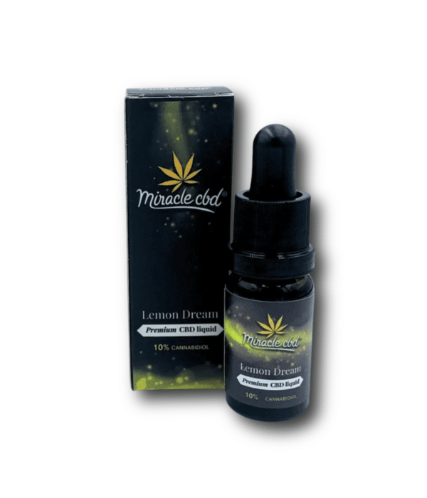 cbd liquid for electronic cigarettes with lemon flavor bottle and box