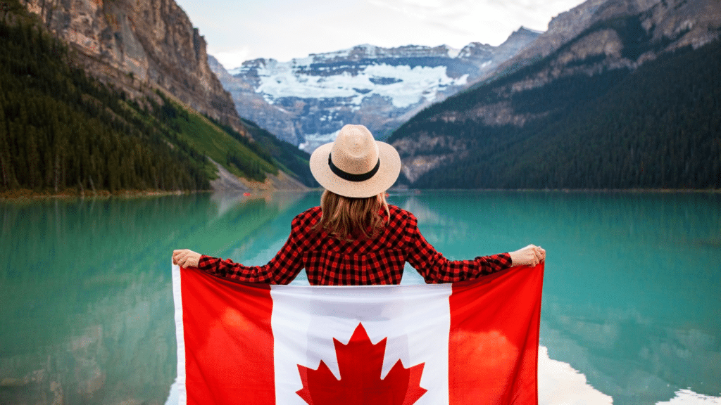 žena v klobouku vlajka Kanadská vlajka Kanada